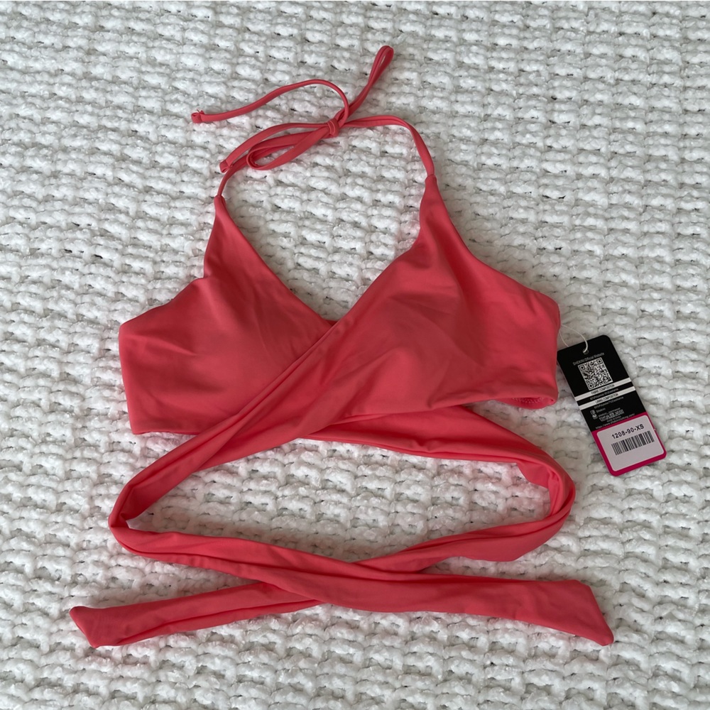 Shekini Watermelon Pink Wrap Halter Bikini Top size XS